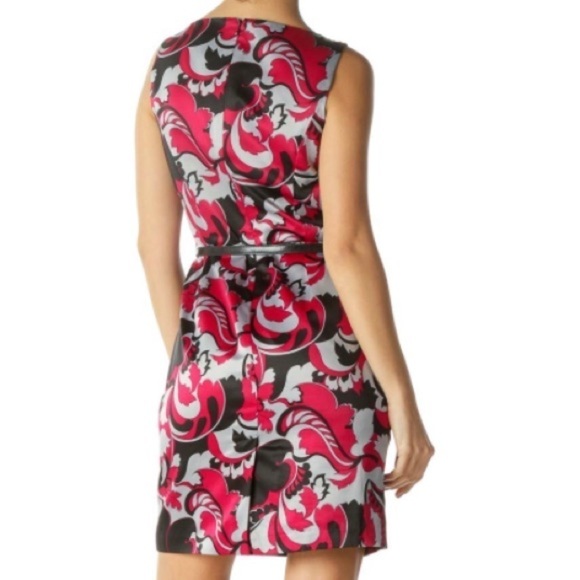 Anne Klein Burgundy and Silver Paisley Print Shift Dress Size 8 - Picture 3 of 17